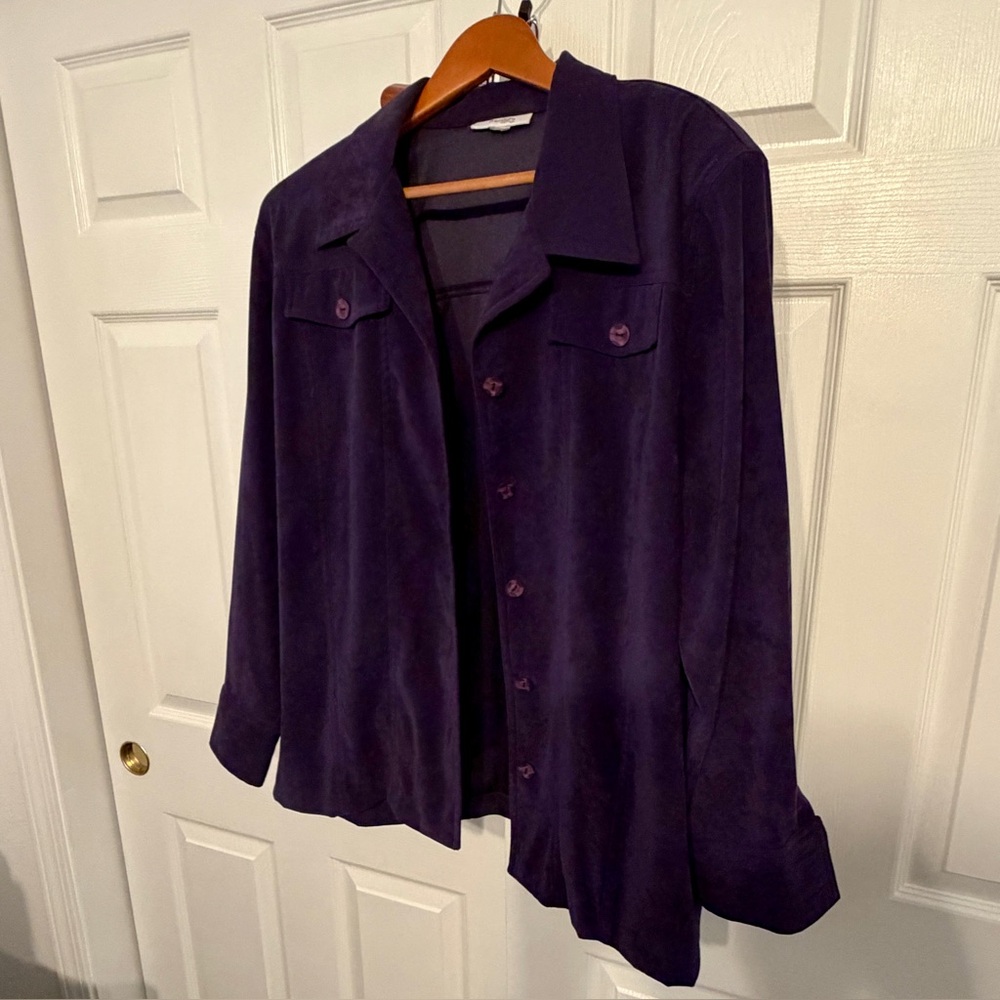 Dress Barn Purple Button Down Shirt faux  suede washable